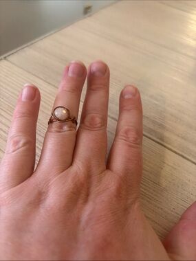 Handmade Copper Wire-Wrap Ring with Morganite | Size 6